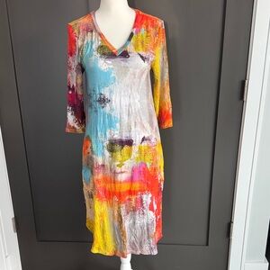 Ubu Vibrant Multicolor Midi Dress with pockets Sz XS